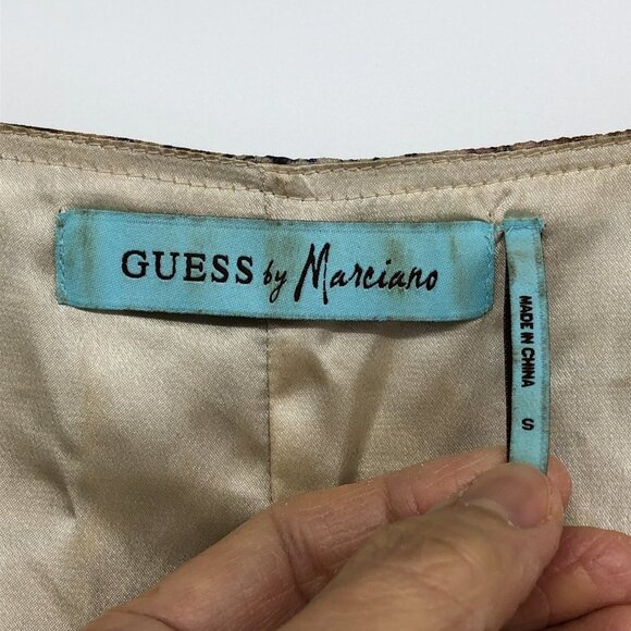 Guess by Marciano Sepia 100% Silk Floral A-line Short Sleeve Mini Dress S - Picture 4 of 16
